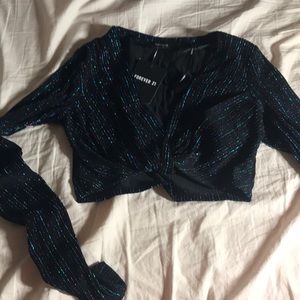 Cropped long sleeve sparkly top
